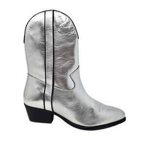 Free People Borderline Western Ankle Boots Leather Gunmetal Silver Size 38 US 8